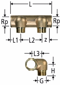 Picture of Nussbaum  86002 Optiflex-Verteiler gekröpft, 2-fach mit Innengewinde, Grösse: DN 20 x 2, Art.Nr. 86002.22