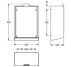 Picture of KWC EXOS. EXOS611B Hygieneabfallbehälter Sackhalterung:nein, Füllvolumen:3.7 Liter, Klappe:ja, Art.Nr. : 2030030108