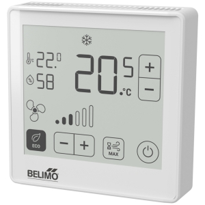 Picture of Belimo Raumsensor / Raumbediengerät Feuchte / Temperatur aktiv, NFC, 0...5 V, 0...10 V, 2...10 V, 4...20 mA, MP-Bus, ePaper-Touch-Display, PC, weiss, RAL 9003, Art.Nr. :P-22RTH-1800D-1