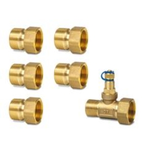 Picture of Siemens - 6-Weg PICV Messingverschraubungen, DN15, 5x G  3/4"/R  3/4", 1x G  3/4"/G  3/4", 6er-Set, inkl. Dichtungen, Art.Nr. :ALN14.205B-ALP56